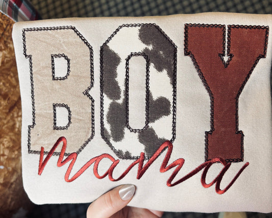 BOY mama appliqué crew