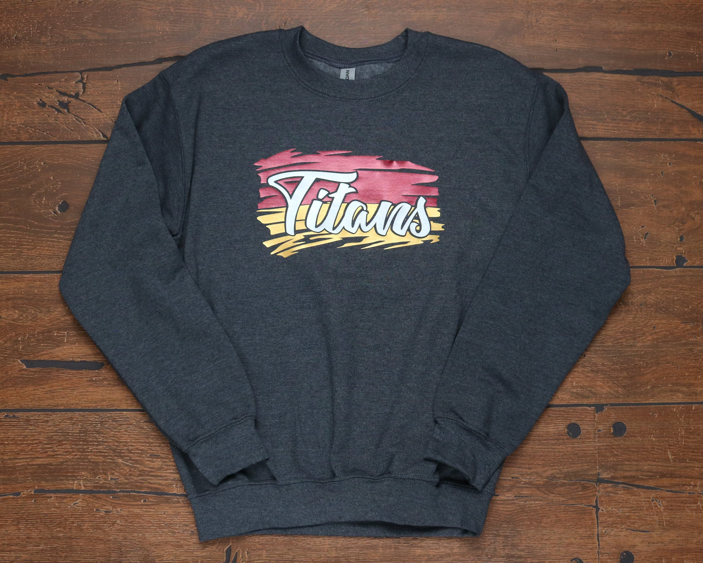 Dark grey heathered crew with metallic Titans