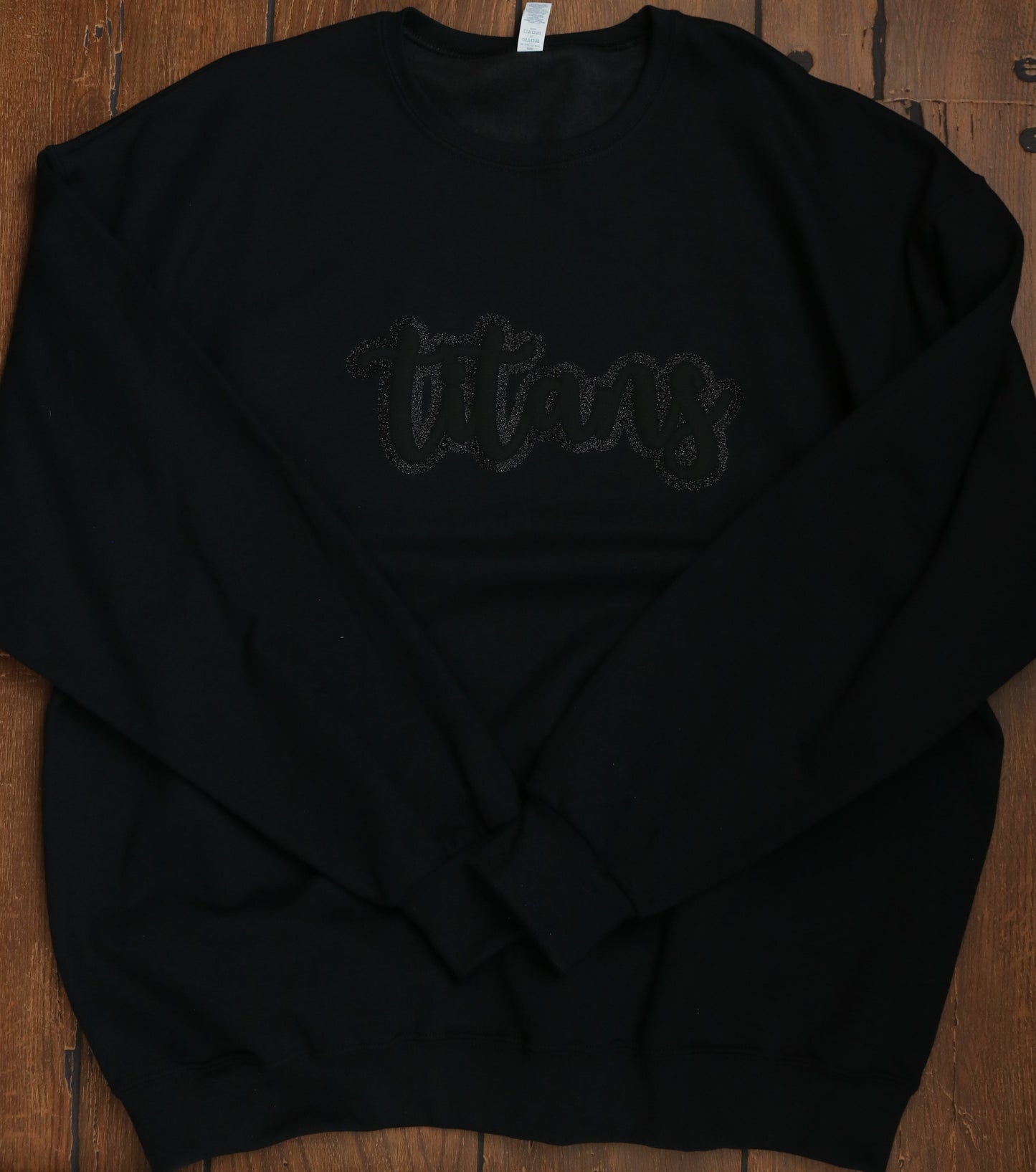 Titans puff script with glitter outline black on black