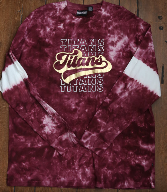 Maroon Tie dye Titans stacked metallic