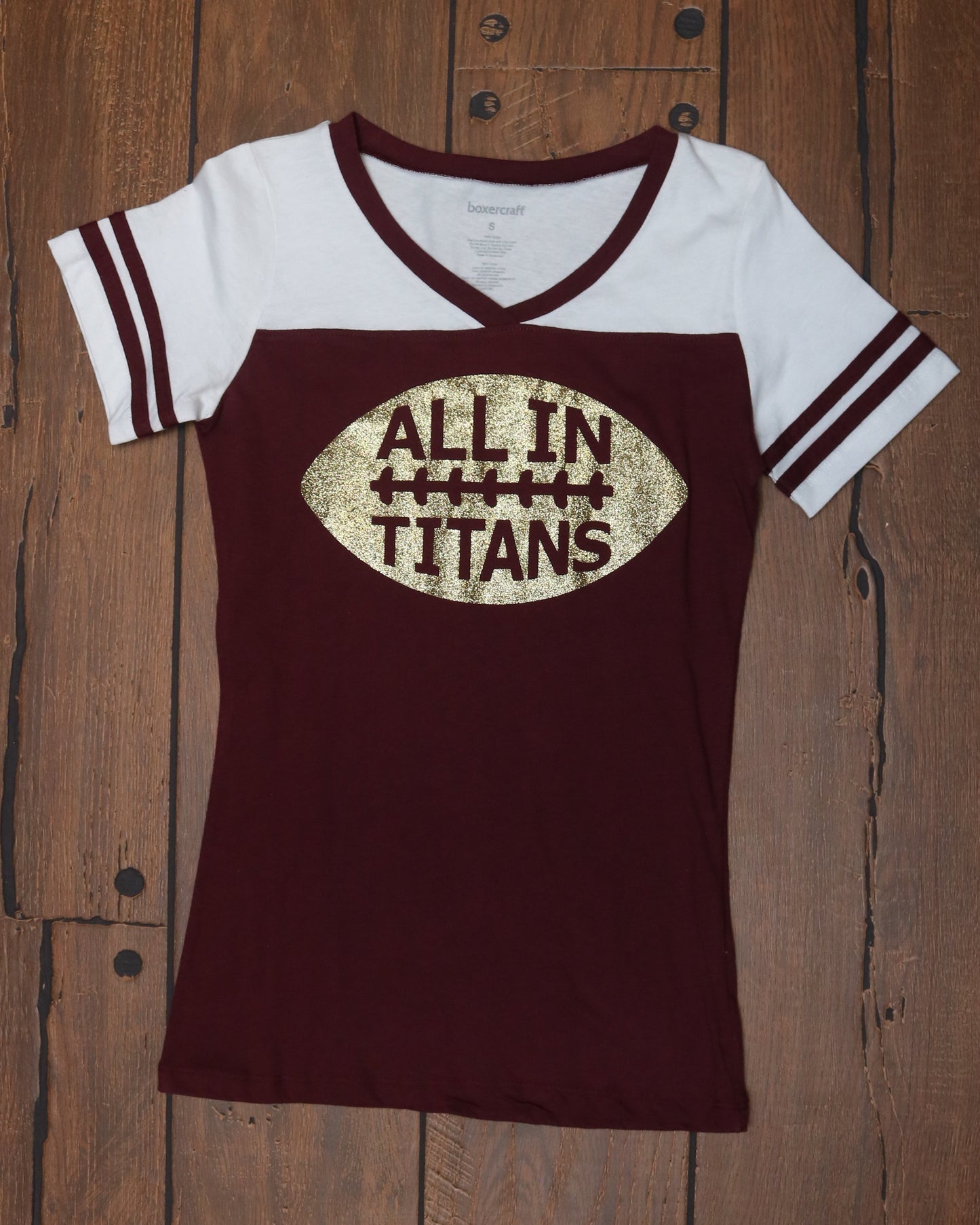 Glitter All In Titans Maroon/white v-neck